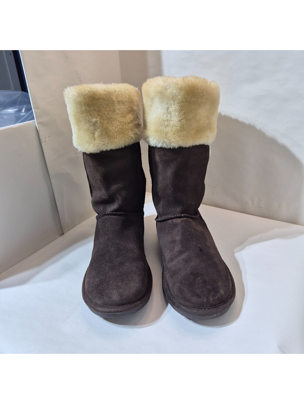 Skechers Australia Leather & Faux Fur Chocolate Brown Size US 9 Pull On Boots
